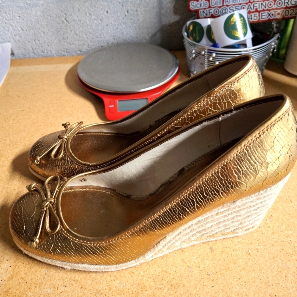 Coach Elegant Gold Wedge Shoes